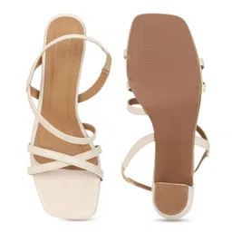 Truffle Collection Solid PU Block Open Toe Block Sandals Heels image 2