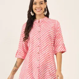 BAESD Striped Mandarin Collar Roll-Up Sleeves Cotton A-Line Top-image-18