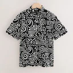 NEXT Boys Monochrome Abstract Printed Drop-Shoulder Sleeves Casual Shirt-image-96