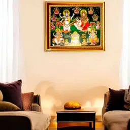 SUNINOW Gold-Toned Vishnu Laxmi With Aasht Laxmi Ganesh Saraswati Wooden Photo Frame image 2