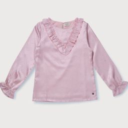 Gini and Jony Print Bishop Sleeves Ruffles Satin Top-image-17