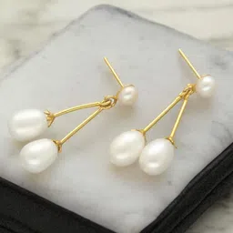 Sri Jagdamba Pearls Dealer Gold-Plated Contemporary Pearls Drop Earrings-image-4