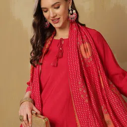 Anouk Women Dyed Regular Pure Silk Kurta with Trousers & With Dupatta-picture-12