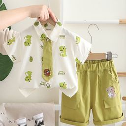 INCLUD Boys Dino Printed Shirt With Tie & Shorts-image-67