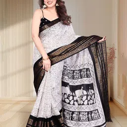 MAGNEITTA Kalamkari Print Zari SareeWith Unstitched Blouse Piece-picture-45