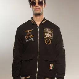 Supa Men Stand Collar Typography Printed Casual Bomber Jacket-picture-15