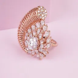 Adwitiya Collection Rose Gold-Plated AD Studded Antique Adjustable Finger Ring-17