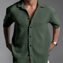 Metronaut Geometric Self Design Spread Collar Casual Shirt-image-45