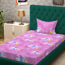 Myntra Elegant Homes Purple Cartoon Characters Single Bedsheet with 1 Pillow Covers-image-82