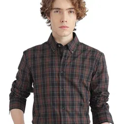 RARE RABBIT Men Comfort Button-Down Collar Tartan Checked Cotton Casual Shirt-image-10