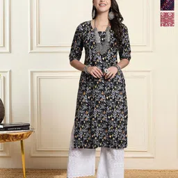 HERE&NOW Women Pack of-3 Ethnic Motif Printed Round Neck Crepe Kurta-18