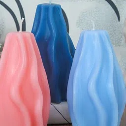TIED RIBBONS Blue 3 pieces Lavender Scented 48 Hours Burn Time Pillar Candle-image-63