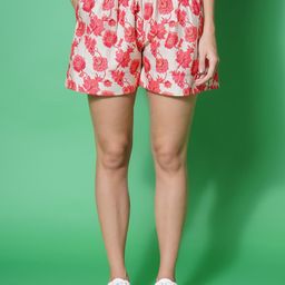 KATLINE Women Floral Printed Mid-Rise Relaxed Fit Shorts-image-57