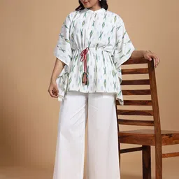 Taavi Women Ikat Printed Pure Cotton Tunic With Kimono Sleeves-2