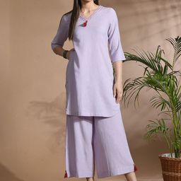 HERE&NOW Women Solid Cotton Kurti with Palazzos-image-94