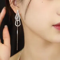 VAGHBHATT Silver-Plated Rhinestone Studded Teardrop Shaped Drop Earrings image 4