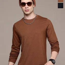 Moda Rapido Men Pack Of 2 Solid Round Neck Regular Fit Cotton T-shirts-image-30