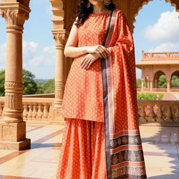 SZN Bandhani Printed Sleeveless Chanderi Silk Straight Kurta With Sharara & Dupatta-image-9
