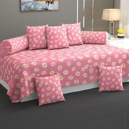 HIYANSHI HOME FURNISHING Pink & White Cotton 8-Pieces Diwan Set-image-100