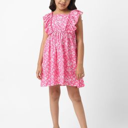Nauti NatiGirls' Textured Knit Ruffle Sleeves Floral Frock-image-95