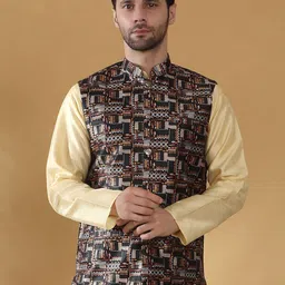 KRAFT INDIA Abstract Printed Woven Nehru Jacket-5