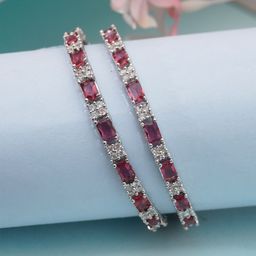 Niscka Set Of 2 Silver-Plated Ruby American Diamond Bangles-19