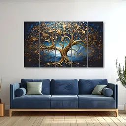 The Castle Decor Navy Blue & Mustard 1 Piece Wood Floral and Botanical Wall Paintings-image-78
