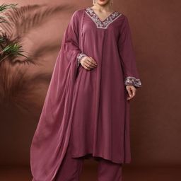 Anouk Women Floral Embroidered Layered Zardozi Kurta with Trousers & With Dupatta-image-73
