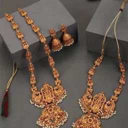 EVY Set Of 2 Gold-Plated Stones Studded & Beaded Lakshmi Pendant Bridal Jewellery Sets-picture-21