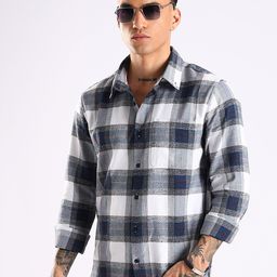 HERE&NOW Slim Fit Button-Down Collar Checked Cotton Shirt-picture-1