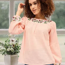 DressBerry Floral Embroidered Off-Shoulder Cotton Top-image-55