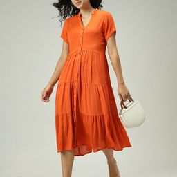 OutzidrWomen Solid Fit and Flare Midi Dress-image-61
