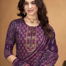 Anouk Women Printed Regular Mirror Work Kurta with Trousers & With Dupatta image 2