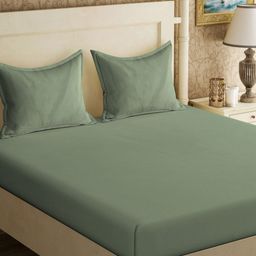 Myntra Elegant Homes Green 300 TC King Bedsheet with 2 Pillow Covers-image-93