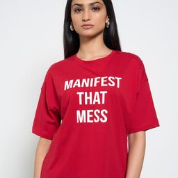 SF JEANS by Pantaloons Women Typography Printed Round Neck Cotton Oversized T-shirt-image-45