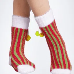 Bharatasya Girls Striped Soft Woolen Calf Length Socks-image-2