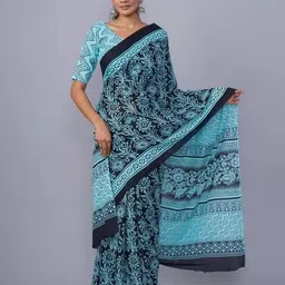 TROPWEAR Floral Pure Cotton Block Print Saree-picture-25