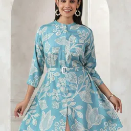Kaftanize Women Floral Printed Round Neck A-Line Dress-picture-26