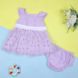 V-Mart Girls Polka Dots Printed Fit & Flare Dress With Brief-image-65