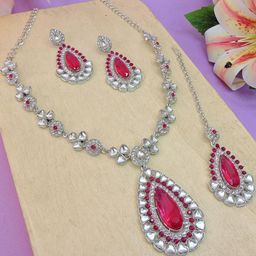 Anouk Rose Silver-Plated Stones Studded Jewellery Set-image-16