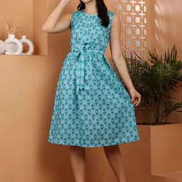 RIG-TIE Women Floral Printed Pure Cotton Sleeveless Fit & Flare Dress-image-81