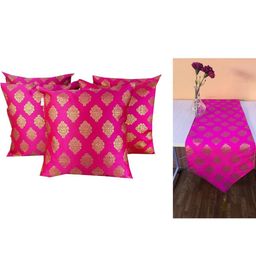 Pinkparrot 12x70 inch jacquard silk table runner and 5 pcs 16x16 inch cushion covers-image-59