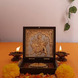 INTERNATIONAL GIFT Gold-Toned Durga Mata Charan Paduka Box Pooja Essentials-image-73