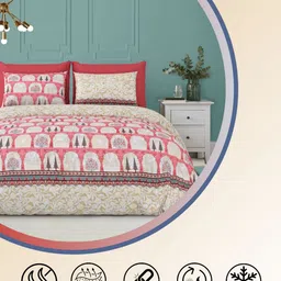 LIVING ROOTS Red Floral 210 TC King Bedsheet with 2 Pillow Covers-image-18