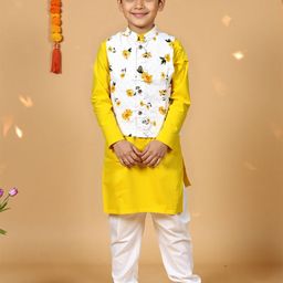 Nauti Nati Boys Floral Printed Pure Cotton Kurta with Churidar & Nehru Jacket-picture-41