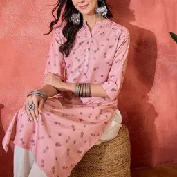 Sangria Floral Printed Mandarin Collar Straight Kurta-picture-12
