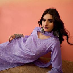 Sangria Printed With Mukaish Work Kurta With Trousers & Dupatta image 5