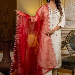 DIVASTRI Women Floral Embroidered Regular Thread Work Kurta with Trousers & With Dupatta-picture-18