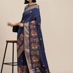 DIVASTRI Ethnic Motifs Zari Silk Cotton Banarasi Saree-picture-46