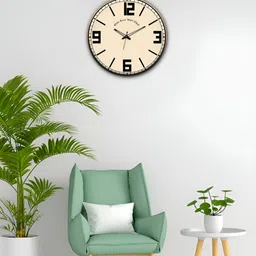 OLIVE TREE Wooden Wall Clock Beige & Black Printed Round Contemporary Wall Clock-17